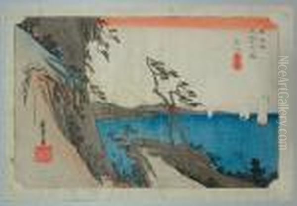 Serie Du Grand Tokaido, Station 17 Oil Painting by Utagawa or Ando Hiroshige