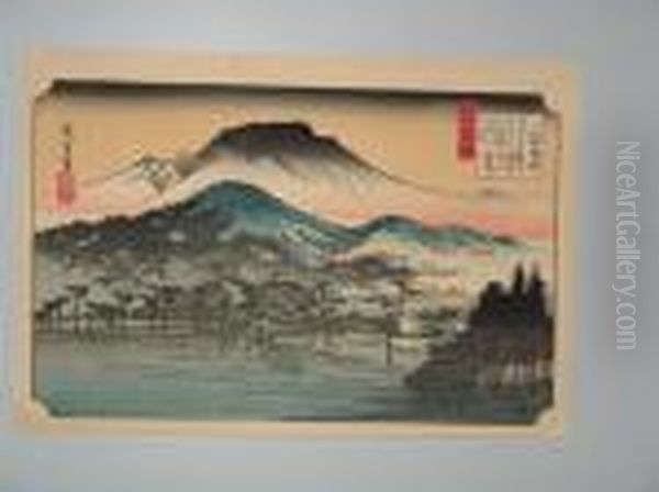 Vue De La Province Omi Oil Painting by Utagawa or Ando Hiroshige