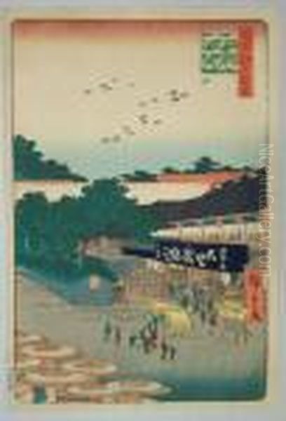 Serie Des 100 Vues D'edo Oil Painting by Utagawa or Ando Hiroshige