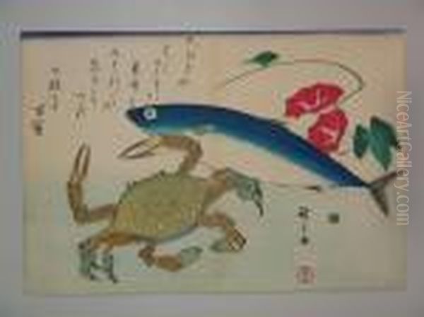 Serie Des Grands Poissons Oil Painting by Utagawa or Ando Hiroshige