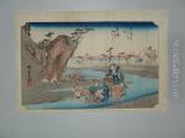 Okitsu Oil Painting by Utagawa or Ando Hiroshige