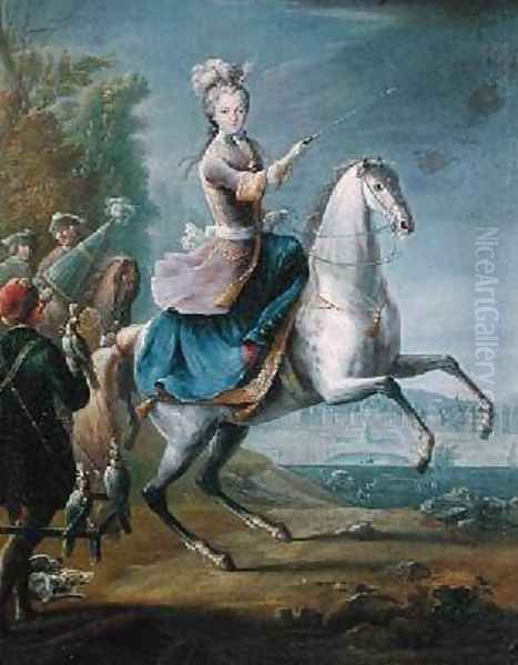 Equestrian Portrait of Maria Leszczynska 1703-68 Oil Painting by Jean-Baptiste Martin