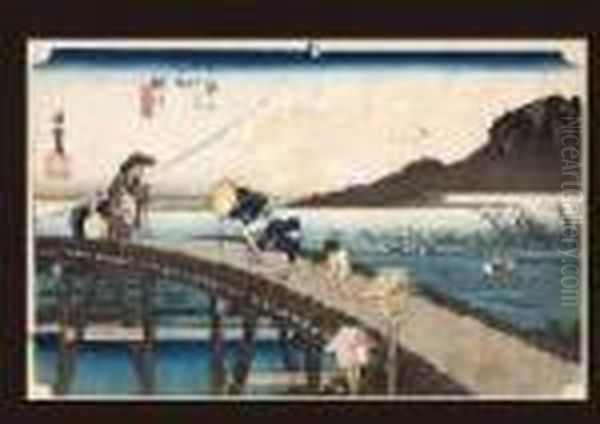 River From Tokaido 53 Ways Oil Painting by Utagawa or Ando Hiroshige