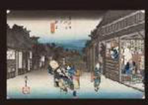 Oil From Tokaido 53 Ways Oil Painting by Utagawa or Ando Hiroshige