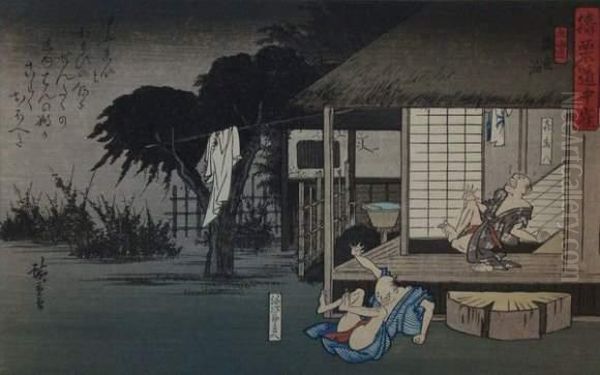 Soga Monogatari Zuye Oil Painting by Utagawa or Ando Hiroshige