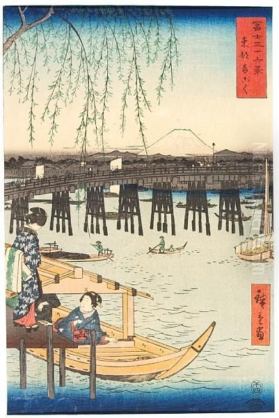 Fuji Sanjurokkei Oil Painting by Utagawa or Ando Hiroshige