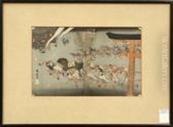 53 Stations Of The Tokaido Road Oil Painting by Utagawa or Ando Hiroshige