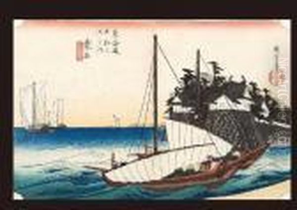 Tokaido 53 Road Oil Painting by Utagawa or Ando Hiroshige