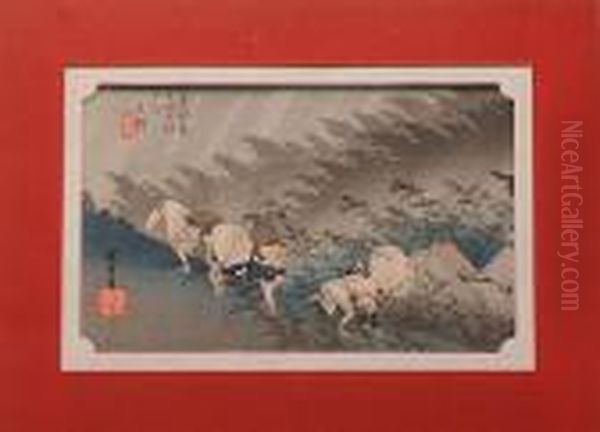 Shono One Of The Tokaido Oil Painting by Utagawa or Ando Hiroshige