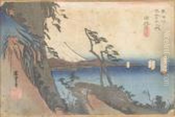 Landschaftspartie Mit Berg Fuji Im Hintergrund. Oil Painting by Utagawa or Ando Hiroshige