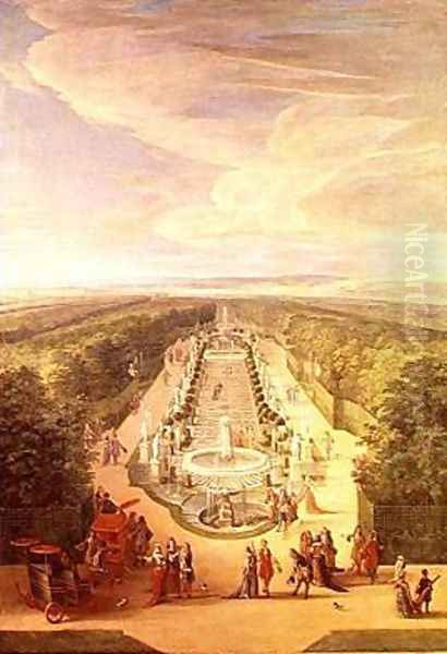 Perspective View of the Grove from the Galerie des Antiques at Versailles 1688 Oil Painting by Jean-Baptiste Martin