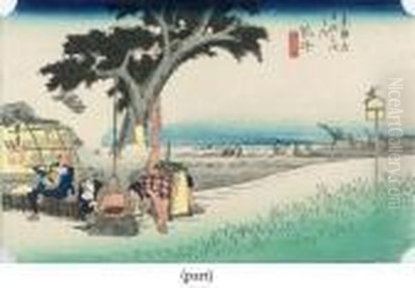 Tokaido Gojusan Oil Painting by Utagawa or Ando Hiroshige