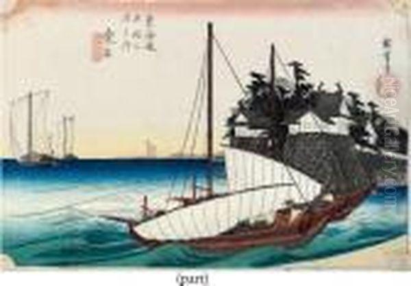 Kuwana Shichiri Watashiguchi [landing Entry Of The Seven-ri Ferry, Kuwana] Oil Painting by Utagawa or Ando Hiroshige