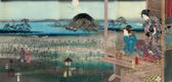 Lady Fujitsub Oil Painting by Utagawa or Ando Hiroshige