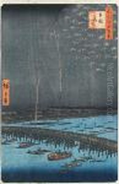 Meisho Edo Hyakkei Oil Painting by Utagawa or Ando Hiroshige