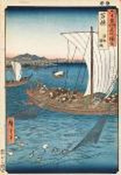 Gojusan-tsugi Meisho Zue Oil Painting by Utagawa or Ando Hiroshige