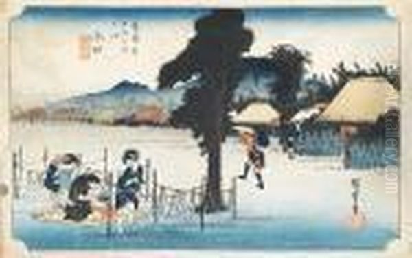 Minakuchi And Kusatsu Oil Painting by Utagawa or Ando Hiroshige