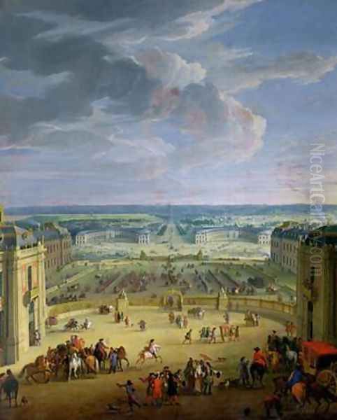 Perspective View from the Chateau of Versailles of the Place dArmes and the Stables 1688 Oil Painting by Jean-Baptiste Martin