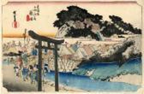 Les 53 Stations Du Tokaido, Fujisawa, Yugyoji Oil Painting by Utagawa or Ando Hiroshige