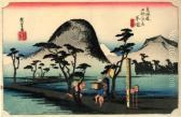 Les 53 Stations Du Tokaido, Hiratsuka, Nawate Michi Oil Painting by Utagawa or Ando Hiroshige