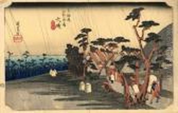 Les 53 Stations Du Tokaido, Oiso, Tora-ga-ame Oil Painting by Utagawa or Ando Hiroshige