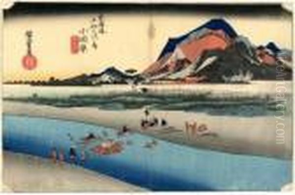 Les 53 Stations Du Tokaido, Odawara, Sakawa-gawa Oil Painting by Utagawa or Ando Hiroshige