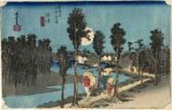 Les 53 Stations Du Tokaido, Numazu, Tasogare-zu Oil Painting by Utagawa or Ando Hiroshige