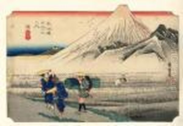 Les 53 Stations Du Tokaido, Hara, Asa No Fuji Oil Painting by Utagawa or Ando Hiroshige