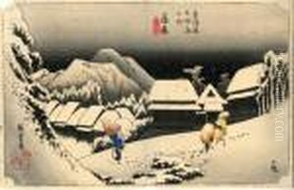 Les 53 Stations Du Tokaido, Kambara, Yoro No Yuki Oil Painting by Utagawa or Ando Hiroshige