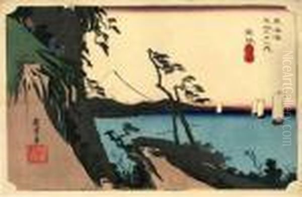 Les 53 Stations Du Tokaido, Yui, Satta Mine Oil Painting by Utagawa or Ando Hiroshige