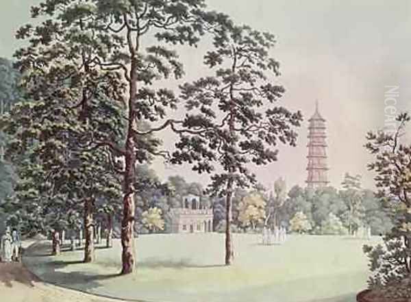 A View in Kew Gardens of the Alhambra and Pagoda Oil Painting by Manskirch, Franz Joseph