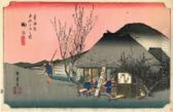 Les 53 Stations Du Tokaido, Maruki, Meibutsu Cha-mise Oil Painting by Utagawa or Ando Hiroshige