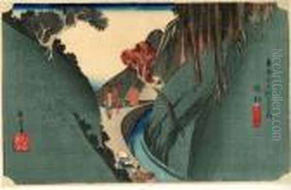 Les 53 Stations Du Tokaido, Okabe, Utsu-no-yama Oil Painting by Utagawa or Ando Hiroshige