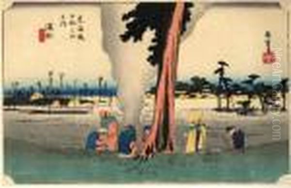 Les 53 Stations Du Tokaido, Hamamatsu, Fuyugare No Zu Oil Painting by Utagawa or Ando Hiroshige