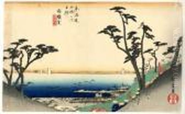 Les 53 Stations Du Tokaido, Shirasuga, Shiomi-zaka Zu Oil Painting by Utagawa or Ando Hiroshige