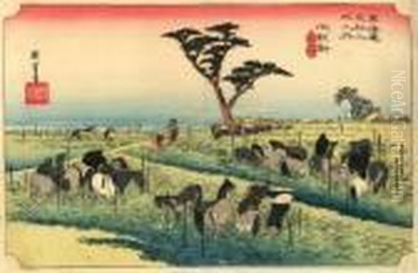 Les 53 Stations Du Tokaido, Chiryu, Shuka Uma-ichi Oil Painting by Utagawa or Ando Hiroshige