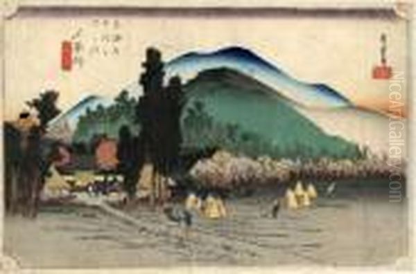 Les 53 Stations Du Tokaido, Ishiyakusi, Ishiyakushi-ji Oil Painting by Utagawa or Ando Hiroshige