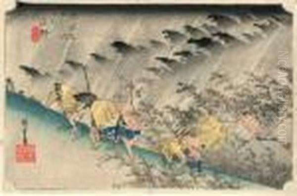 Les 53 Stations Du Tokaido, 
Shono, Haku-u Oil Painting by Utagawa or Ando Hiroshige