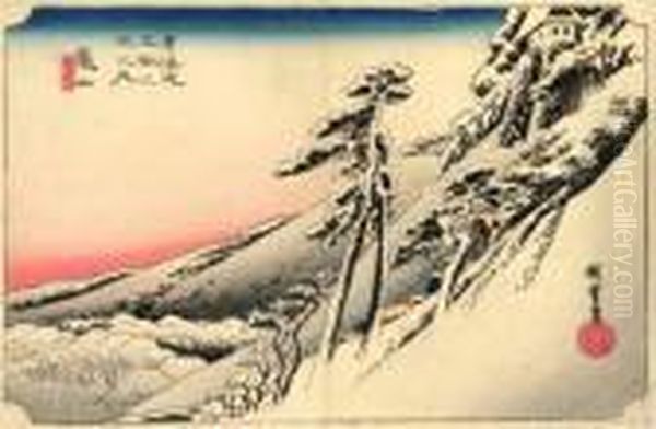 Les 53 Stations Du Tokaido, Kameyama, Yukibare Oil Painting by Utagawa or Ando Hiroshige