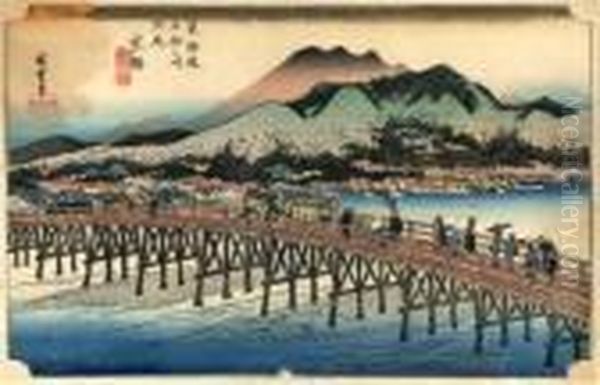 Les 53 Stations Du Tokaido, Keishi, Sanjo-ohashi Oil Painting by Utagawa or Ando Hiroshige