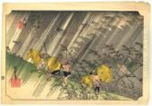 Les Cinquante Trois Relais De Tokaido Oil Painting by Utagawa or Ando Hiroshige