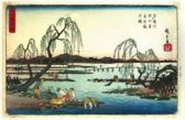 Les Pecheurs De Truites Oil Painting by Utagawa or Ando Hiroshige