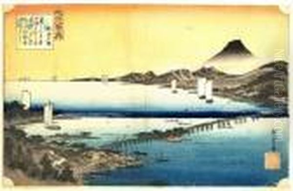 Vues Du Lac Biwa Oil Painting by Utagawa or Ando Hiroshige