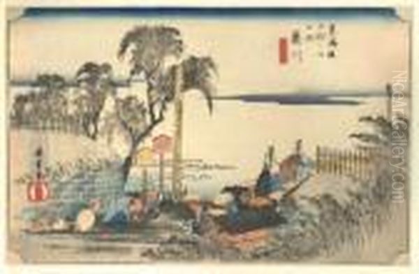 Les Cinquante Trois Stations Du Tokaido Fujikawa, Bonhana No Zu Oil Painting by Utagawa or Ando Hiroshige