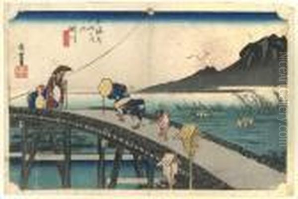 Les Cinquante Trois Stations Du Tokaido, Kakegawa, Akiba-yame Embo Oil Painting by Utagawa or Ando Hiroshige