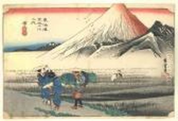 Les Cinquante Trois Stations Du Tokaido, Hara, Asa No Fuji Oil Painting by Utagawa or Ando Hiroshige