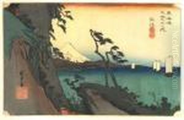 Les Cinquante Trois Stations Du Tokaido, Yui, Satta-mine Oil Painting by Utagawa or Ando Hiroshige