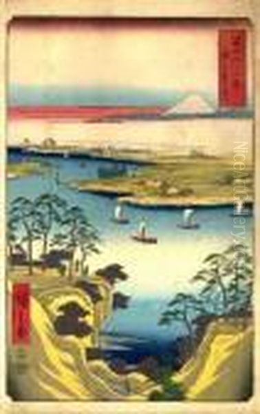 Vue De La Colline Konodai Et De La Riviere Tonegawa Oil Painting by Utagawa or Ando Hiroshige