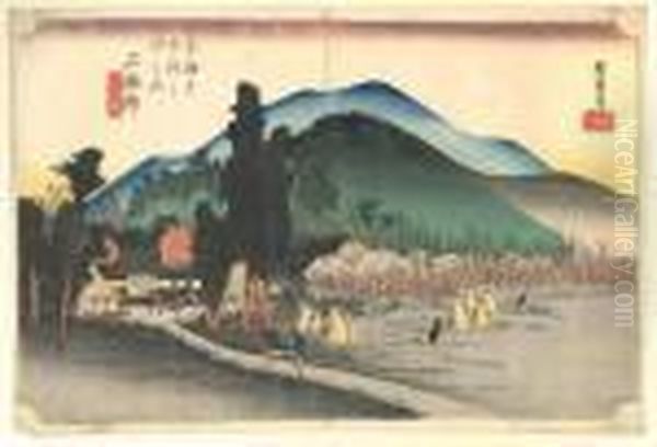 Les Cinquante Trois Stations Du Tokaido, Ishiyakushi, Ishiyakushi-ji Oil Painting by Utagawa or Ando Hiroshige