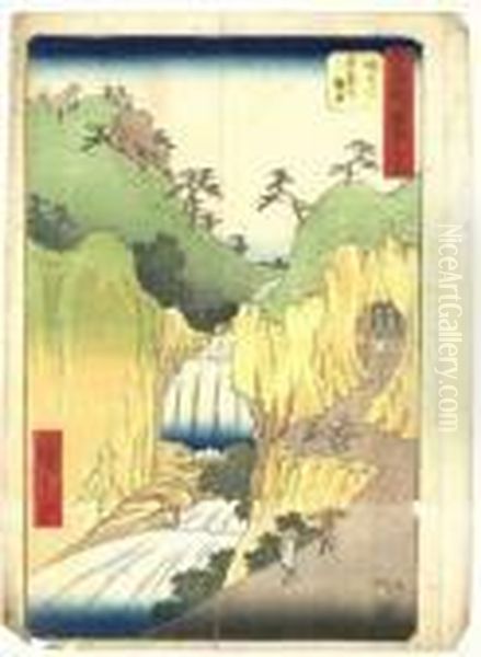 Vue De Montagne Avec Une Chute D'eau Oil Painting by Utagawa or Ando Hiroshige